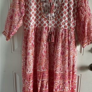Bella Tu Bohemian Pink and White Floral Dress Sz XS NWOT